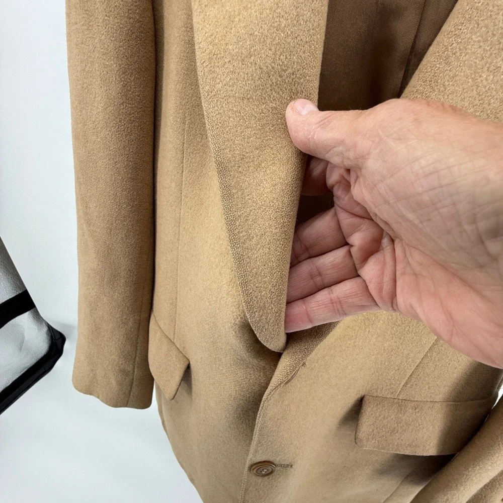 Vtg Bill‎ Blass Made in USA Wool Blazer Men's Tan Brown Classic Two Button Coat